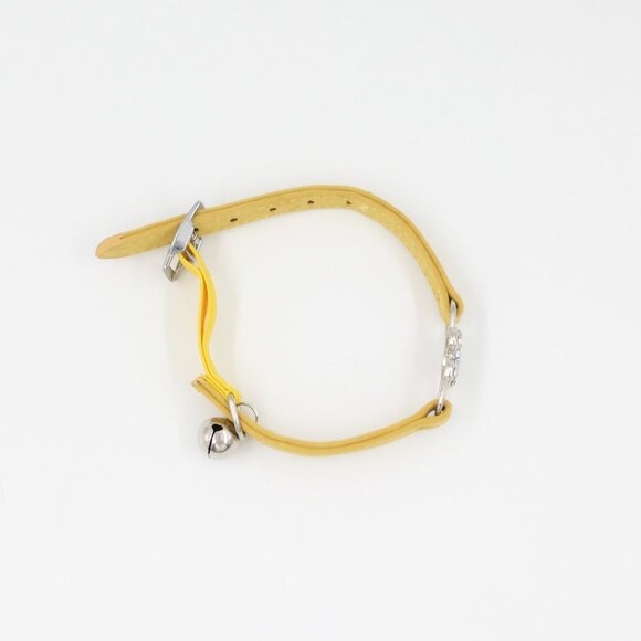 Yellow Suede and Rhinestone Adjustable Dog Collar with a Bell - Picture 3 of 3